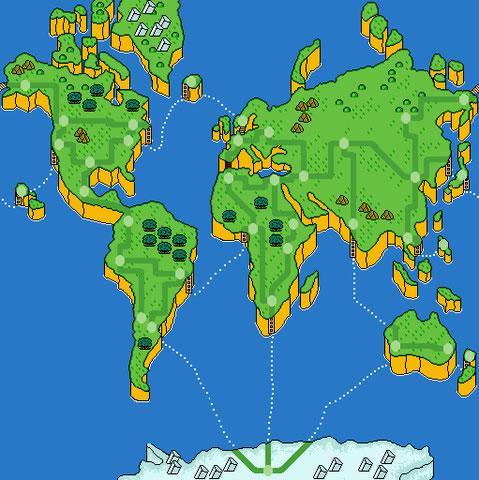 The map as it appears when viewed through the Globulator on the SNES version