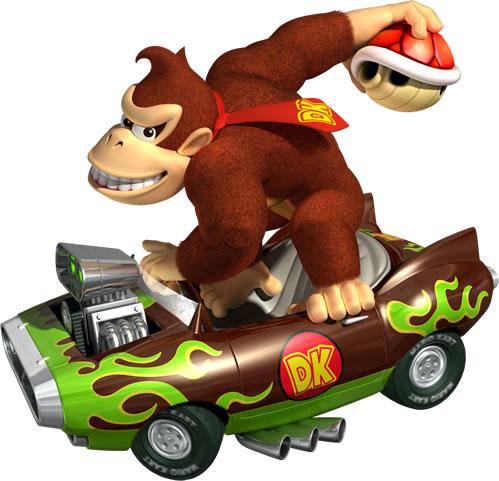 Donkey Kong Driving Kart And Holding Red Shell