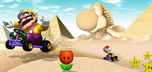 Wario & Toad racing in the desert